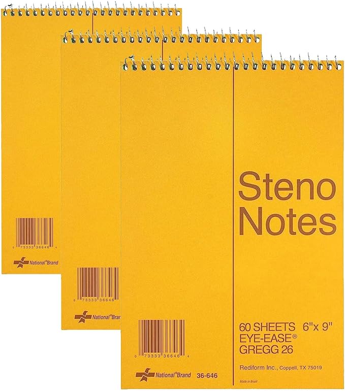 Rediform National Steno Notebook, Gregg-Ruled, Green Eye-Ease Paper, Brown Cover (36646), 6" x 9" Sheets, 60 Count (Pack of 3)