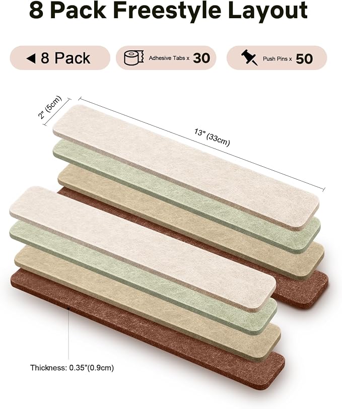 Small Cork Bulletin Board Tiles, Felt Wall Decor and Office Desk Accessories for Vision, Message Center, Picture and Prayer Board, Dorm, Room, Home Office Essentials and Organization(Boho)