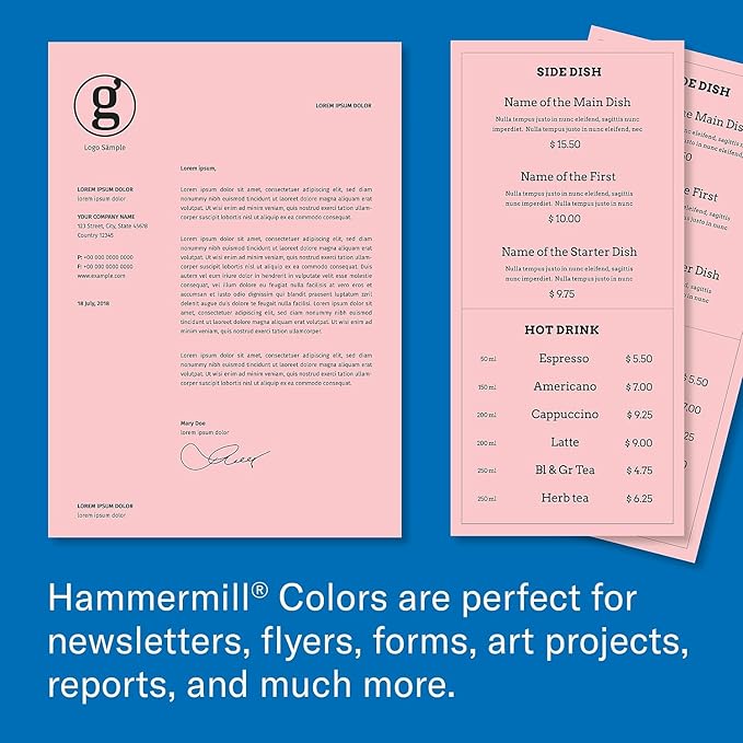 Hammermill Colored Paper, 20 lb Pink Printer Paper, 8.5 x 11-10 Ream (5,000 Sheets) - Made in the USA, Pastel Paper, 103382C