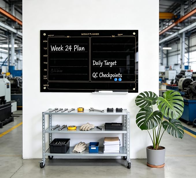 Glass Whiteboard 24"X36" Weekly Calendar Blackboard Magnetic Planner WritingBoard Dry Erase Board Frameless White Board for Office School Home Tray, 3 Marker,4 Magnets and 1 Eraser