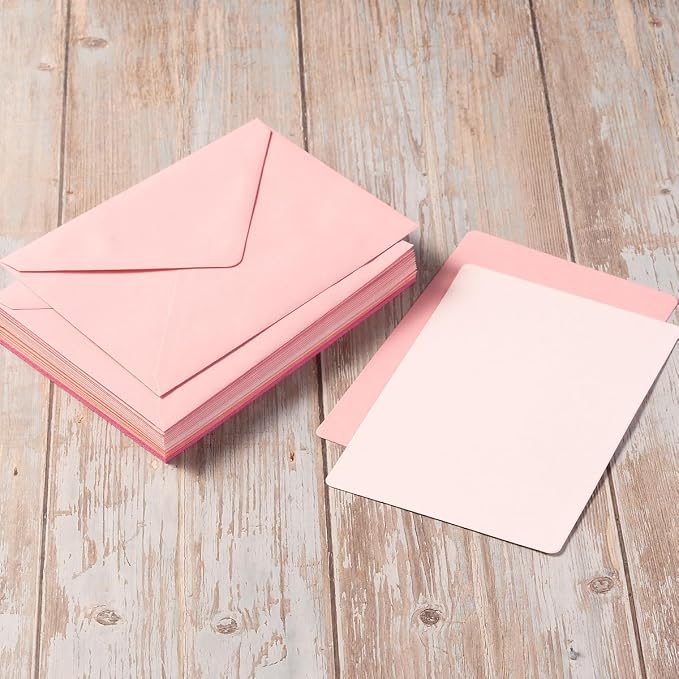 25 Pieces A7 Colored Envelopes with Cards and Stickers Set, Pink 5Colors | 5x7 inches Envelopes For Weddings, Invitations, Birthday, Baby Shower