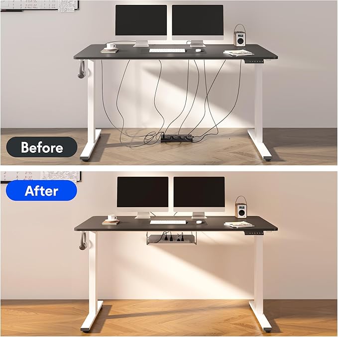 FLEXISPOT EN2 Whole-Piece Standing Desk with Clamp Power Strip, 48 x 30 Electric Stand Up Height Adjustable Desk with Cable Management (Black Frame + 48" Black Walnut Desktop, 2 Packages)