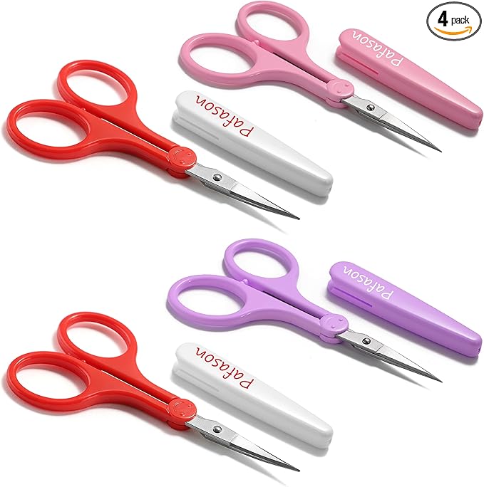 PAFASON Sharp Point Craft Scissor Set 4 PC Straight Curved for Scrapbooking Quilting DIY Sewing Knitting Embroidery Cross Stitch Crochet Thread Yarn Paper Detail Cutting Stainless Steel Safety Case