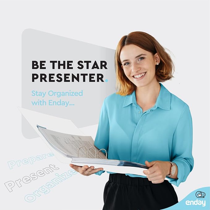 Enday 2 Inch 3 Ring Binder, White Heavy Duty Three Ring Binder, 480 Sheets Capacity - 2 Inch Binder for Home School and Office.
