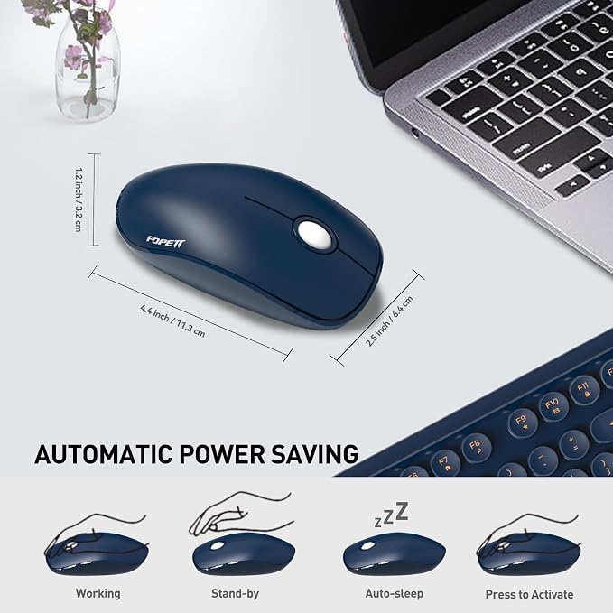 Wireless Keyboard and Mouse Combo, 104 Keys Full-Sized 2.4 GHz Round Keycap Colorful Keyboards, USB Receiver Plug and Play, for Windows, Mac, PC, Laptop, Desktop (DarkBlue)