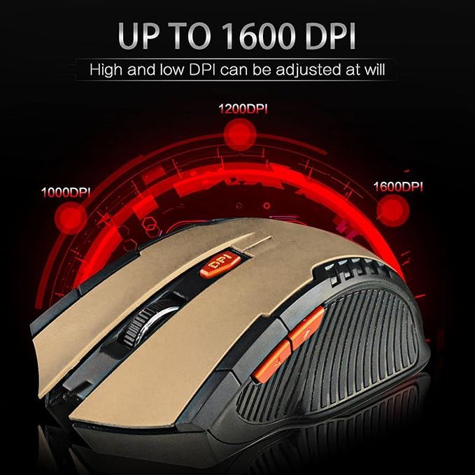 Mechanical Gaming 2.4G Mouse, 1000/1200/1600 3-Speed DPI Ergonomic Mouse with A USB Receiver, for Office/Home/Desktop/Computer/Notebook (Gold)