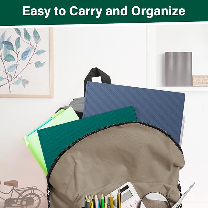12-Pack Plastic Folders with Pockets and Prongs,2-Pocket Folders with 3 Fasteners, Poly Folders Holds 8-1/2" x 11" Paper for School/Office/Home, Green