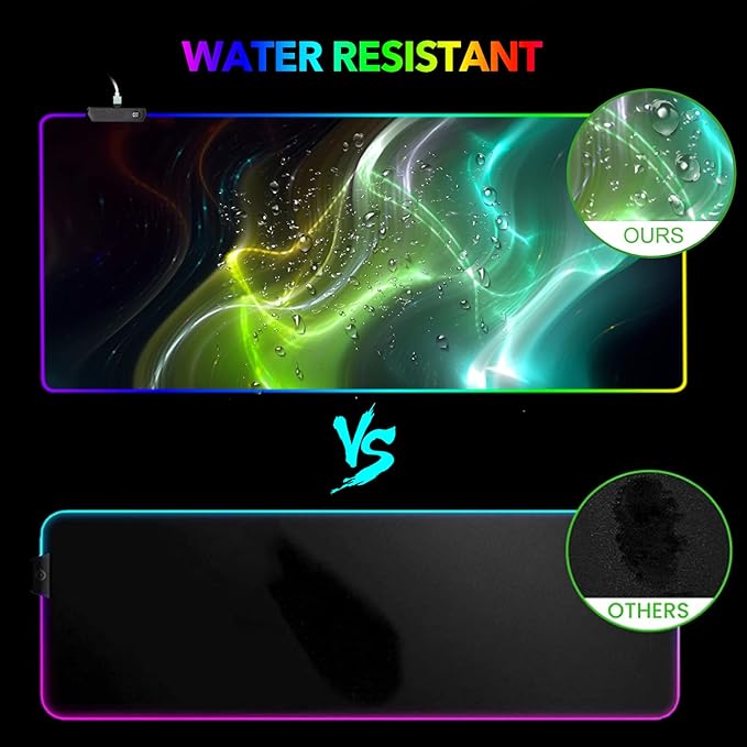 AIMSA Large Gaming Mouse Pad RGB, Keyboard Led Mousepad Extended 35.4 x 15.8 inch Non-Slip Rubber Base with 14 Lighting Modes, Big Desk Mat Waterproof, Cool Aurora