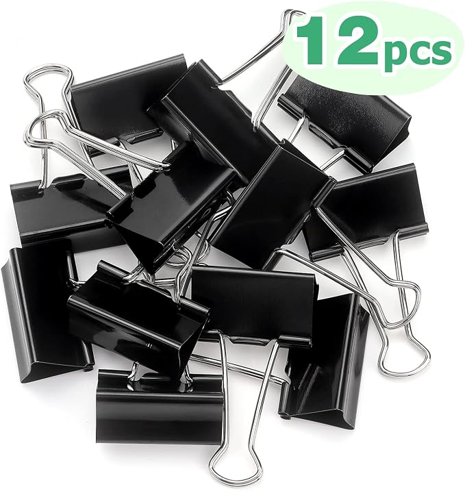 ZZTX 12 Pack Large Binder Clips 2.0 Inches Black | Paper Clamps Clips, Durable steel, Rust-resistant, Strong spring