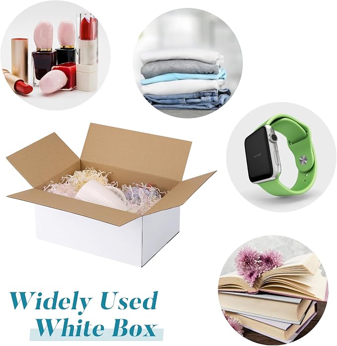 Small Shipping Boxes 9x6x4 Set of 6 | White Corrugated Cardboard, Box for Packaging Small Business Mailing Moving Gifts Wrap, Easy Assemble