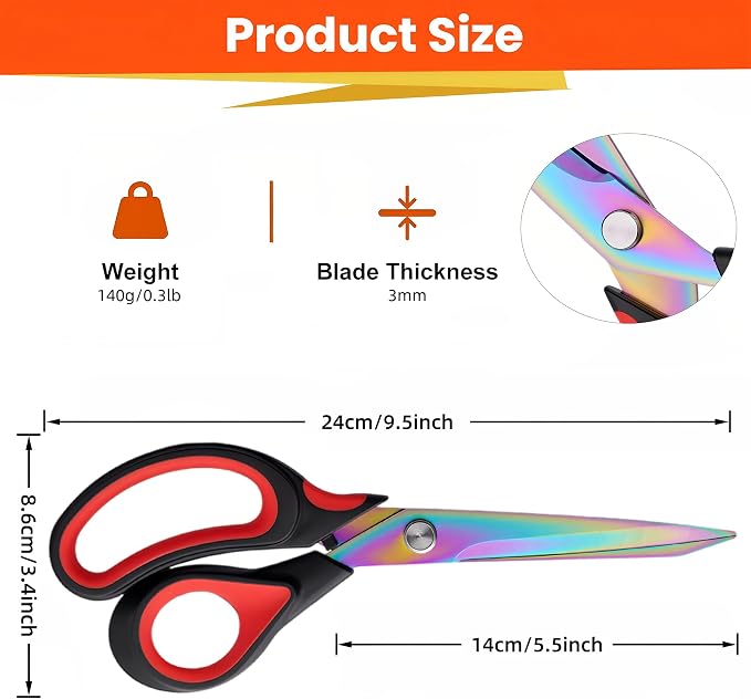 Fabric Scissors 9.5 Inch Sharp Heavy Duty Multi-Purpose Titanium Coated Stainless Steel Scissors with Comfortable Handles, Perfect for Arts and Crafts