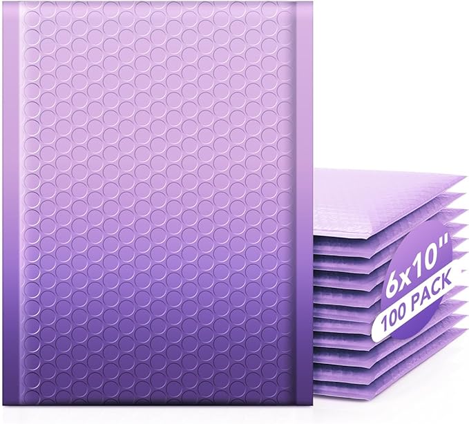Metronic Bubble Mailers 6x10 Inch 100 Pack Usable Size 6x9'' Gradient Purple Bubble Mailer Waterproof Padded Envelopes for Gift Packaging, Mailing, Makeup, Small Items Bulk