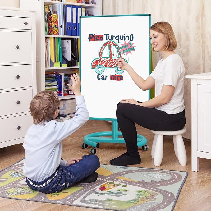 Mobile Whiteboard, 40x26 Inches White Board Dry Erase Board on Wheels | Height Adjustable, Magnetic Surface, Dry Erase, With Stand, Ideal for Classroom, Office, School, Home, Homeschooling, Teacher