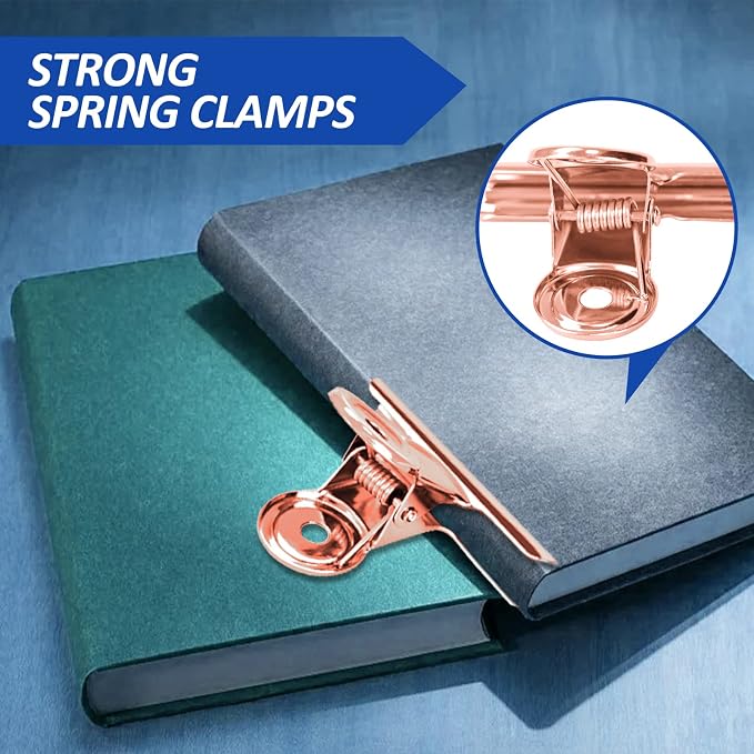 10 Pack Large Metal Hinge Clips 2.5 Inches Bull Hinge Paper Clips Bulldog Clips for Crafts, Photo, Drawing, Food Bags at Home, Office, School, Shop, Rose Gold, 63mm