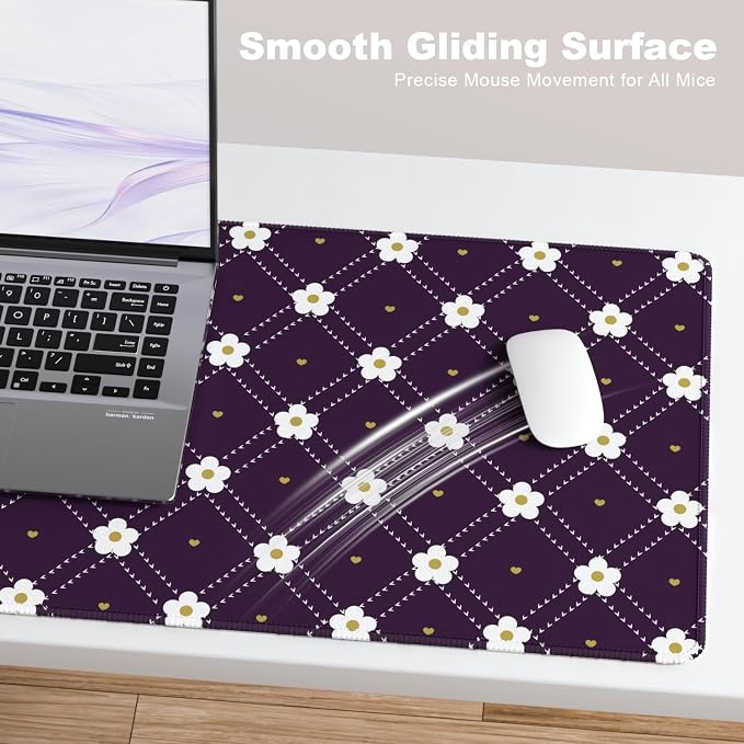 Desk Mat, Large Gaming Mouse Pad, 32" x 12", Cute Purple Argyle | Waterproof Desk Pad, Non-Slip Rubber Base, Desktop Mat with Stitched Edges, Desk Accessories for Office, Work, Home