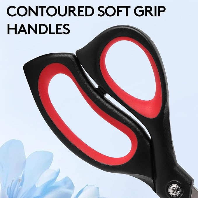 8.5 Inch Heavy Duty All Purpose Scissors, Professional Ultra Sharp Stainless Steel Blades for Fabric, Paper, Crafts - Comfort Soft Grip Handles for Office, Home, Packages and Light Gardening