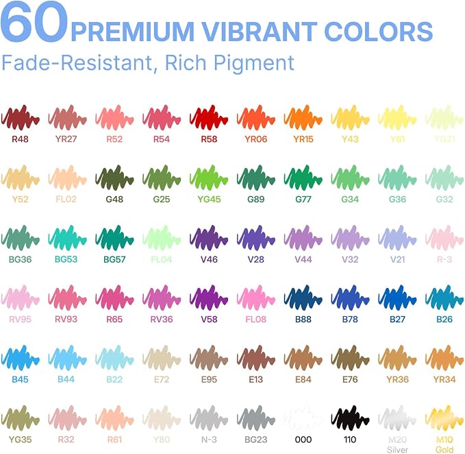WUO 60 Colors Acrylic Paint Markers Brush Tip with Automatic Ink Control | Water-based, no-bleed, waterproof acrylic paint pens for rock, wood, canvas, glass, ceramic, fabric and DIY crafts