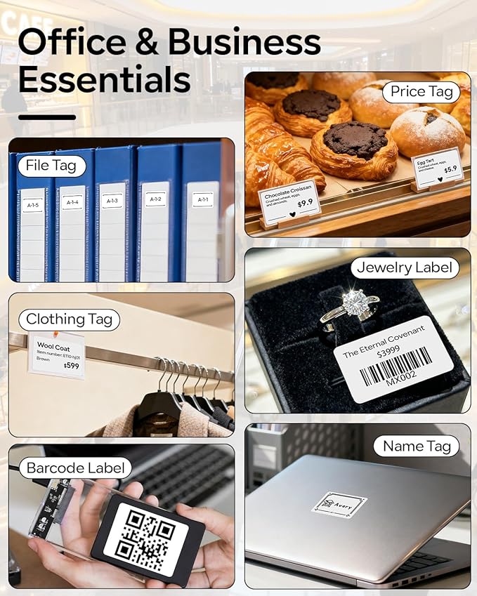 Phomemo Label Printer - M110 Label Maker with 3 Tapes, Mini Portable Barcode Label Printer for Retail, Address, Barcode, Home, for PC/Mac, iOS/Android, Ebony Black