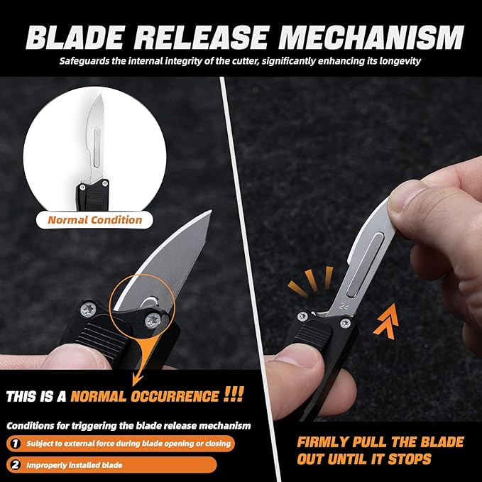 XXOK Utility knife with clip retractable box cutter EDC knife with 10 razors small folding utility knives with sharp carbon steel replacement blade # 24 Black