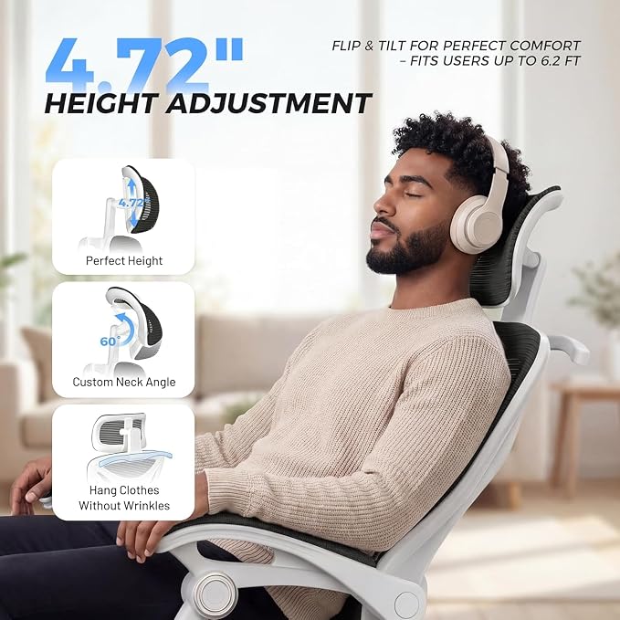 CYKOV Ergonomic Office Chair with Footrest - Adjustable Lumbar Support & Headrest, 90-135° Reclining Mesh Back Computer Chair - Home Office/Gaming, 350lbs Capacity | 4-Way Headrest (4.72" + 60°), 2-Way Lumbar (2" + 1.18"), 90-135° Recline, Breathable M...