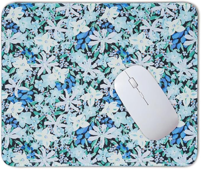Mouse Pad for Desk with Stitched Edge, Premium Cute Washable Mouse Pads. Computer Mousepad with Non-Slip Rubber Base, Mousepads for Laptop, 9.25x7.75x0.12 inch (Indigo Blooms)