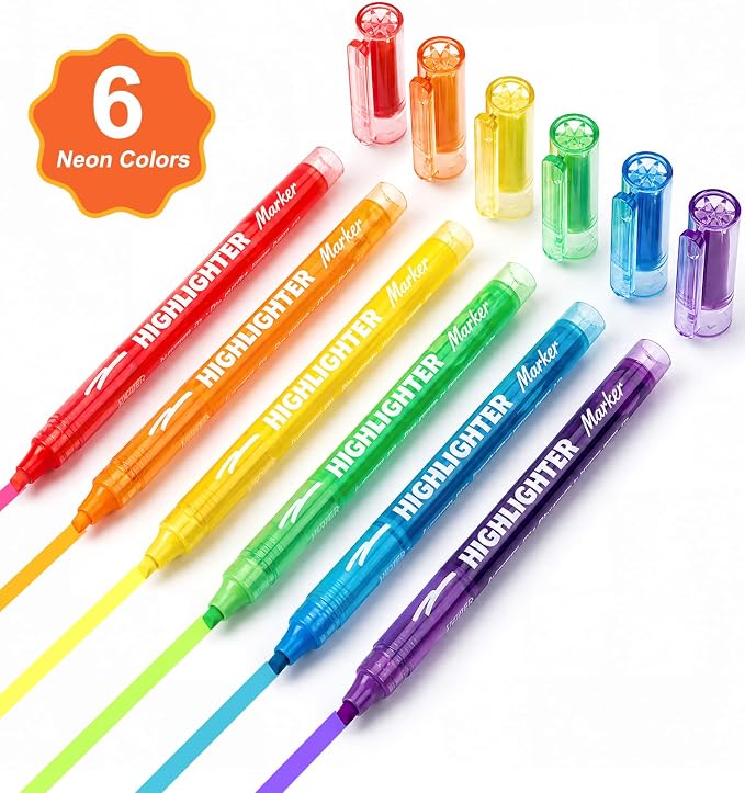 6 Pack Highlighters with Visible Ink Window, Highlighters Assorted Colors | Classic Colors Liquid Highlighter, Chisel Tip for Note Taking, School Supplies, Cute Office Supplies
