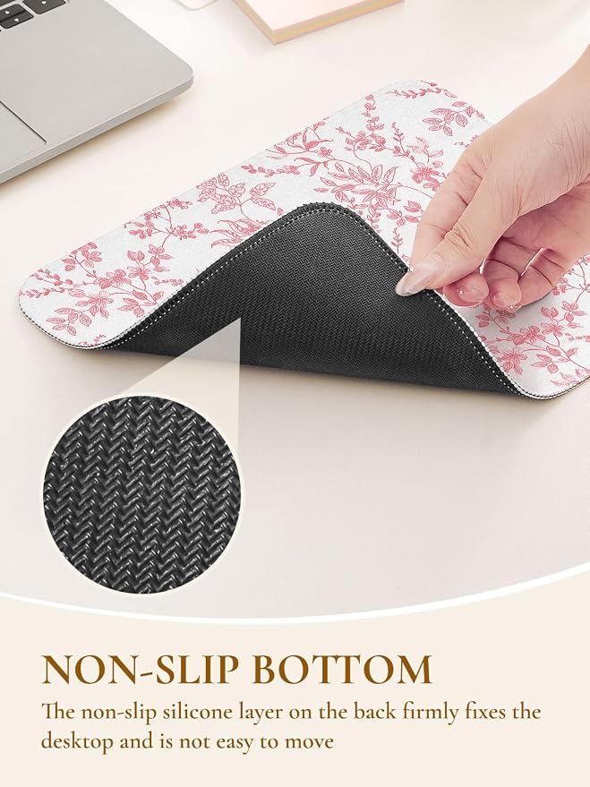 Elegant Pink Flowers Mouse Pad, Waterproof Aesthetics Floral Mouse Pads Design, Non-Slip Rubber Base Computer Simple Funny Mousepad,Small Mouse Mat Desk Accessories Office Supplies