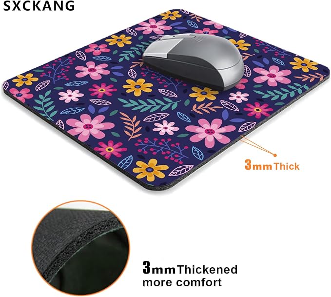 Daisy Floral Mouse Pad Cute, Purple Flowers Mousepad, Non-Slip Rubber Computer Mice Pad for Office Work Computer PC, Mouse Mat, Christmas, Halloween, and Thanksgiving Gifts, 9.5 X 7.9 Inch