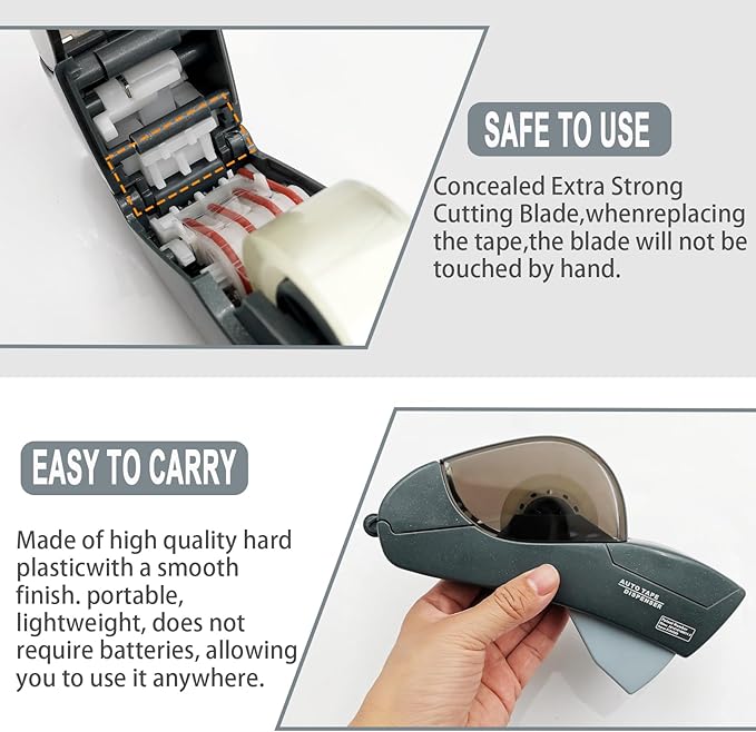 Automatic Tape Dispenser for Wrapping Gifts, Handheld Packaging Tape Dispenser Gun with Cutter, Dispensers for Adhesive Tapes-Grey