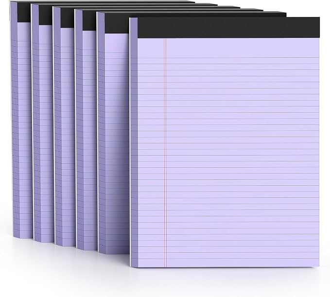 AILZFEI 300 Sheets Purple Legal Pads 8.5 x 11 College Ruled Paper 6-Pack Note Pad Narrow Ruled 50 Sheets per Notepad Perforated Writing Pad Durable Sturdy Back 8x11 Pads of Paper