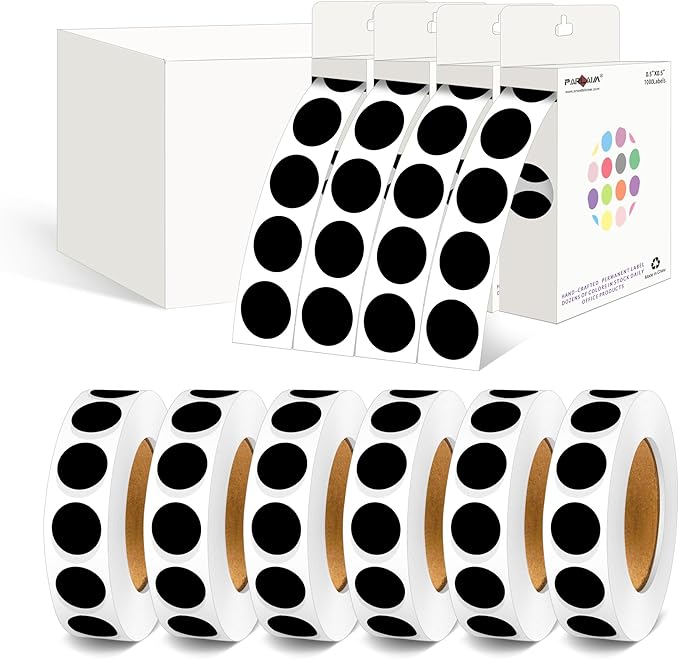 PARLAIM 1/2 Inch Diameter Dot Stickers, 10 Rolls 10000pcs Black Self-Adhesive Color-Code Dot Stickers Permanent Adhesive Round Circle Labels for Office