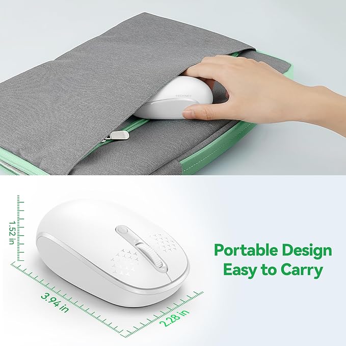 TECKNET Compact Ambidextrous Wireless Mouse for Laptop White | 2.4G Quiet Computer Mouse with USB Receiver, 3 Adjustable DPI Portable Cordless Mice for Chromebook, Laptop, PC, Mac