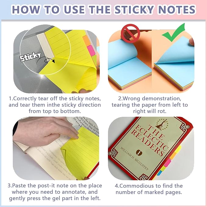 Sticky Notes Set Tabs, 410 Pack, Divider Sticky Notes Office Supplies, Planner Sticky Notes, Sticky Note Dividers Tabs Back to School Supplies