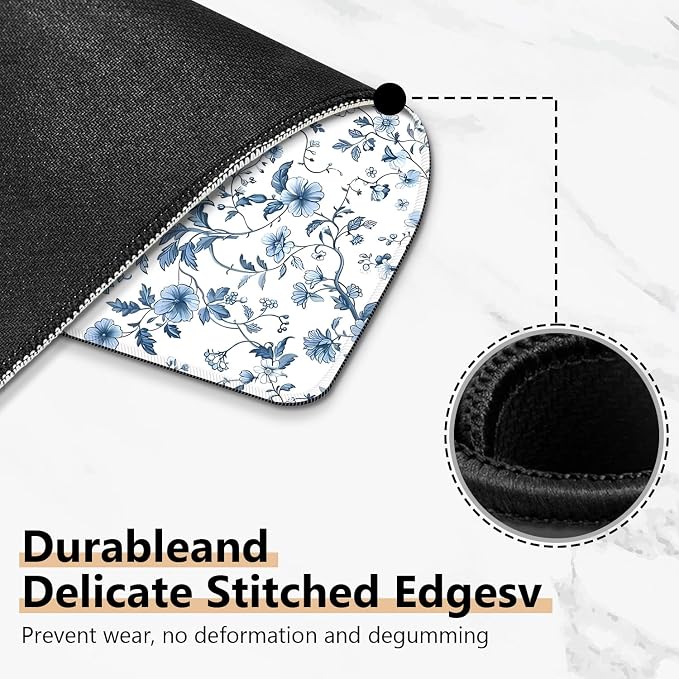 Blue Chinoiserie Floral Mouse Pad, Blue and White Flower Cottagecore Square Mousepad Mouse Mat with Anti-Slip Rubber Base for Computer Laptop Home Office Desk, 9.5x7.9 in