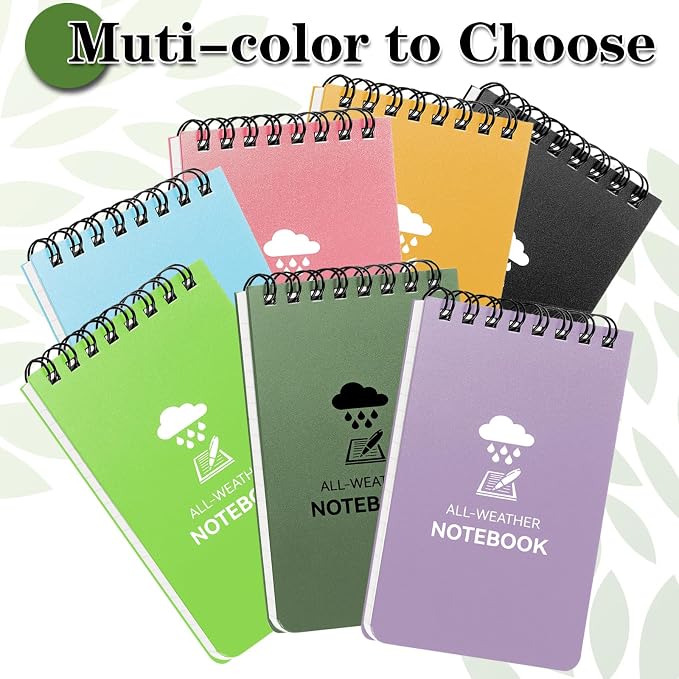 COIDEA Waterproof Notebook, 4 Pack 3" x 5" Top-Spiral Pocket Notepad | Weatherproof NotePad, All Weather Police Pocket Notebook Little Memo Steno Note Pads for Outdoor Office School