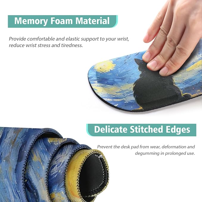 Mouse Pad Set Large Desk,Keyboard Mouse Pad Anime Mousepad with Non-Slip Base and Stitched Edge Mouse Mat Desk Pad 35.4 x 15.7 Mouse Pads for Desk Home Office (Sky Cat)