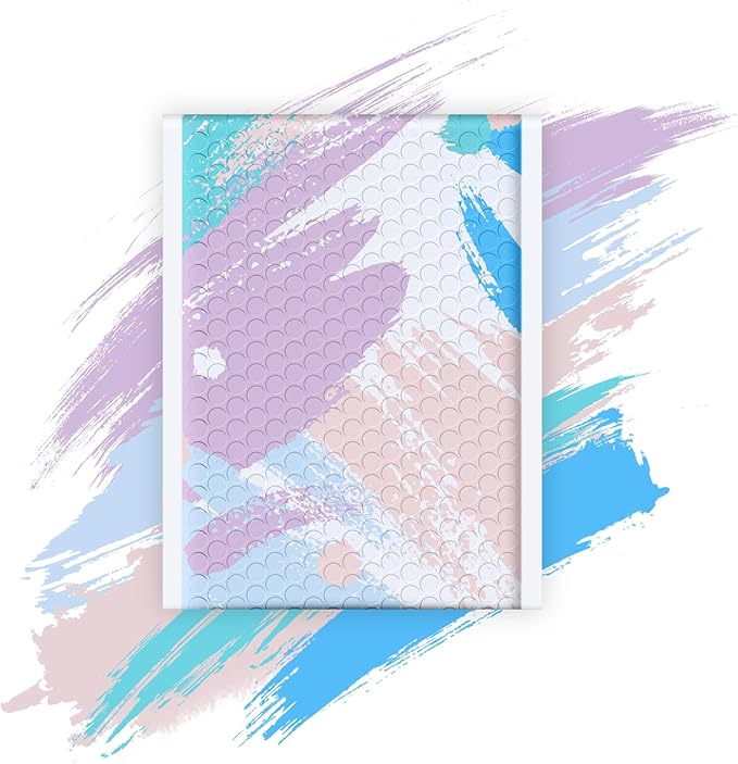 Fuxury Bubble Mailers 6x10" Watercolor Soft Pastel Padded Envelopes 100 Pack Small Bubble Envelopes Usable Size 6x9" Padded Mailers Special Design Shipping Bags for Small Business Jewelry Makeup #0