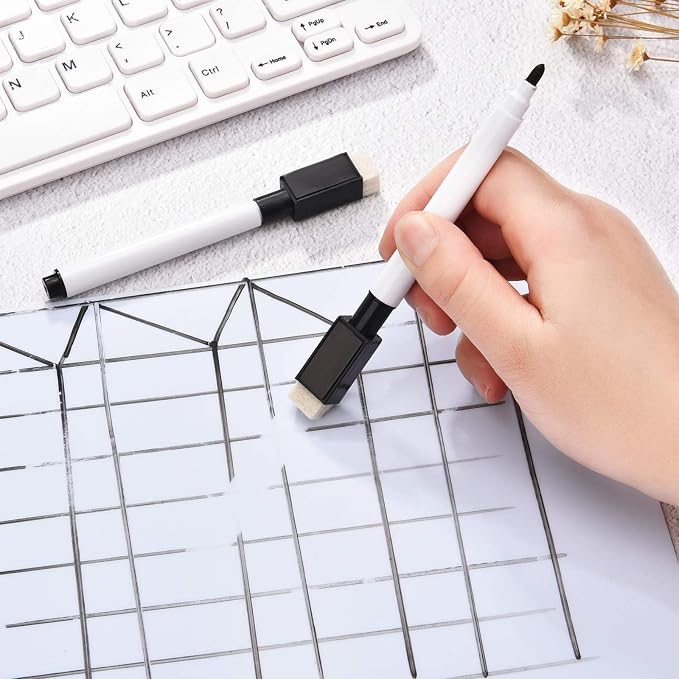 Boao 24 Pack Black Magnetic Dry Erase Markers with Eraser Cap Back to School Mini Whiteboard Dry Erase Markers Bulk Fine Point Tip for Teachers Student School Office White Board Home Supplies