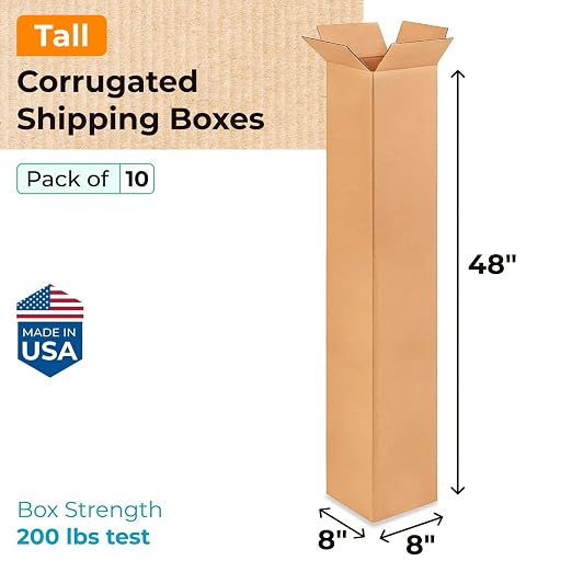 Tall Moving & Shipping Boxes 8x8x48 inches (10-Pack) - Extra Strength 200 lb vs Regular - Corrugated Moving Boxes for USPS/UPS/FEDEX - Packing Box - Moving Cardboard Box by IDL Packaging | Extra Strength 200 lb vs Regular - Corrugated Moving Boxes for ...