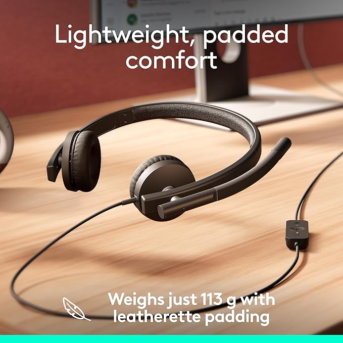 Logitech H570e USB Headset with Microphone for PC and Mac, USB-C Wired Headset with Stereo Sound, Noise-Canceling Mics and Inline Controls, Certified for Microsoft Teams, Black