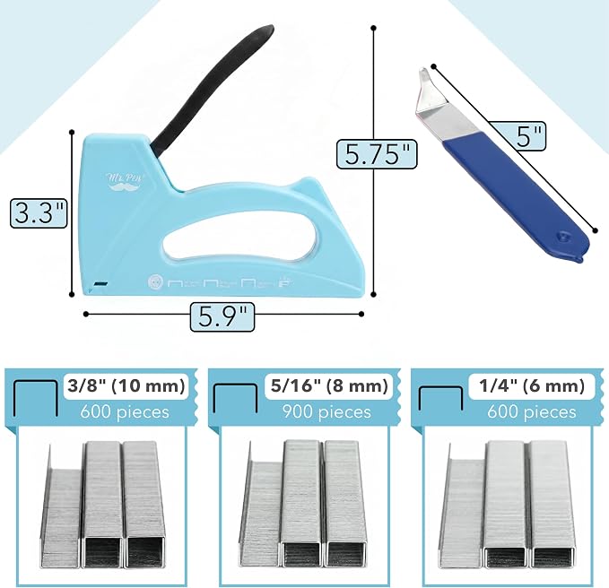 Mr. Pen- Light Duty Staple Gun with 2100 Staples and Staple Remover | 1/4, 5/16, 3/8 Inch, Blue, Stapler Gun for Wood, Upholstery, Fabric, Crafts, DIY and Decoration