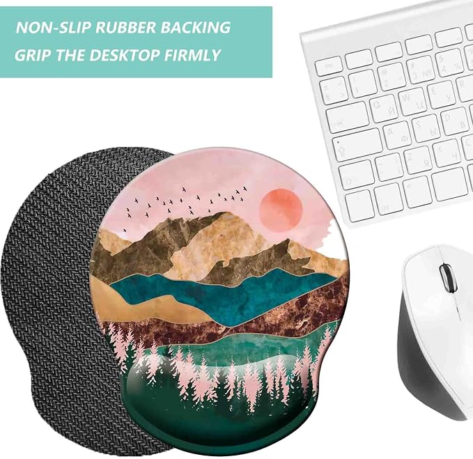 Mouse Pad with Wrist Support, Ergonomic Mouse Pad with Memory Foam Wrist Rest Cushion, Non-Slip Rubber Base Gaming Mice Pad for Home Office Computer Laptop, Sunrise