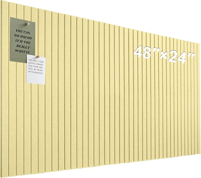 Large Felt Bulletin Board 48" x 24", Butter Yellow | 8 Pack Felt Tiles, 40 Adhesive Tabs, Cork Board Alternative for Walls, Push Pin Board for Home Office Decor