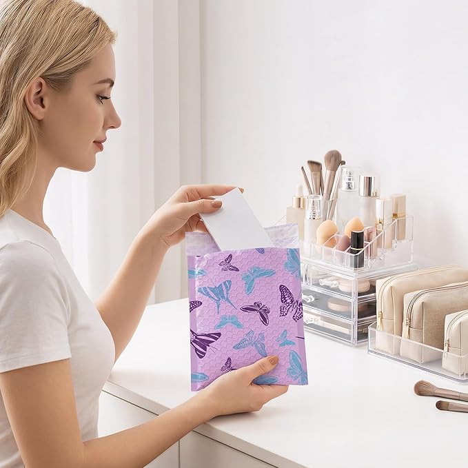 Fuxury Bubble Mailers 6x10" Pinkish-Purple Padded Envelopes 600 Pack with Blue-Purple Butterfly Special Design Padded Mailers Waterproof Bubble Envelopes for small business Jewelry Makeup Supplies #0