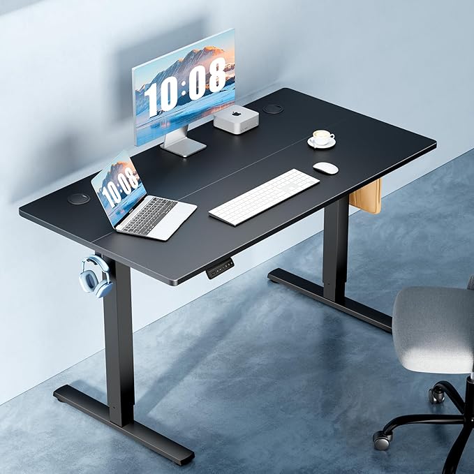 DUMOS 40 Inch Electric Standing Desk, Memory Adjustable Home Office Desk | Sit Stand Up Desk for Work Home Office,Adjustable Desk, Rising Computer Table with Splice Board,Cable Management,Hook,Black