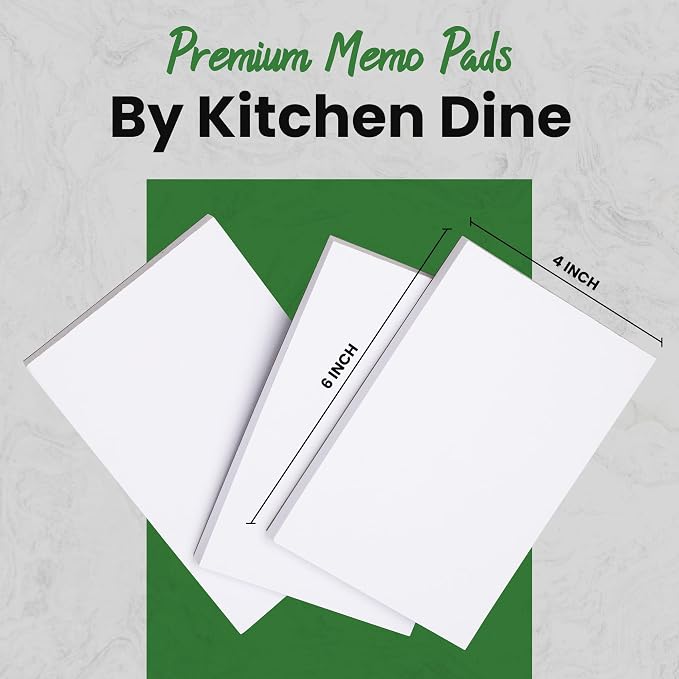 KitchenDine 10 Pack Note Pads 4x6 | 100 Sheets Per Memo Pad | Server Note Pads | Scratch Pads for Writing | White Blank Notepads in Bulk | Small Notepad | Paper Pads for To Do Grocery List