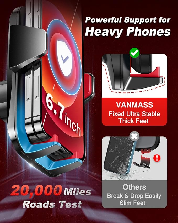 VANMASS 【85+LBS Strongest Suction & Military-Grade Ultimate Car Phone Mount | 【Patent & Safety Certs】 Cell Phone Holder for Dash Windshield Vent for iPhone 17 Pro Max Automobile Interior Sets,Red