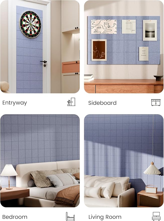 Bumusty 36" x 24" Large Cork Board Alternative, Soft Periwinkle | 6-Pack Felt Bulletin Board Tiles, 60 Adhesive Tabs, 30 Pushpins, Home, Office, Classroom, Vision Board