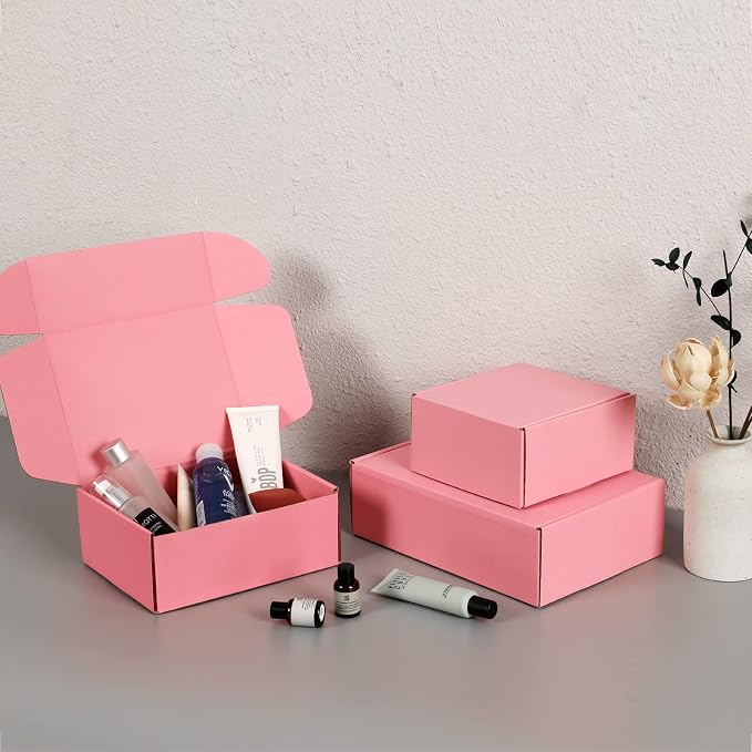 7x5x2 inch Pink Shipping Boxes for Small Business- Set of 25 | Sturdy ECT 32 Corrugated Cardboard Mailer Boxes, Easy Assemble for Packaging, Mailing, Gift Giving & Ecommerce Packing