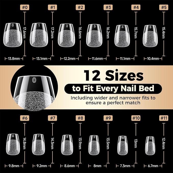 Extra Short Nail Tips: 504pcs Pre-shaped Half-matte Coffin Short Nails, 12 Sizes XS Clear Full Cover Fake Nails Soft Gelly Ballerina Press on Gel Nail Tips for Extension